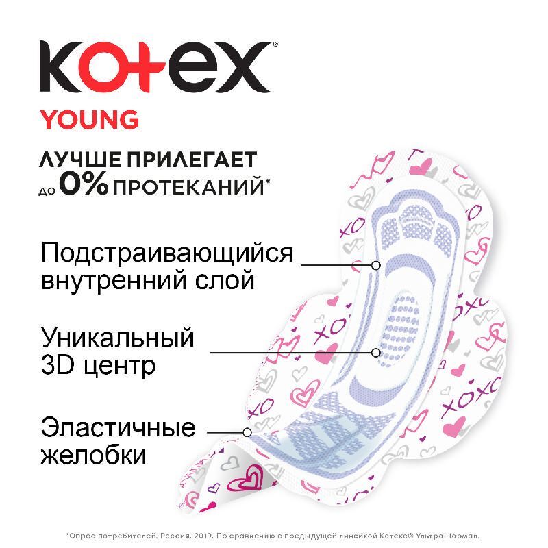 Котекс Янг прокладки Нормал для девочек-подростков 10 шт., фото №3