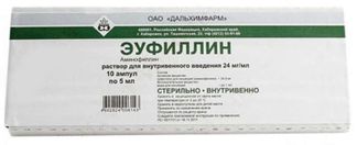 Эуфиллин 24 Мг/Мл 5мл 10 Шт. Раствор Для Внутривенного Введения.