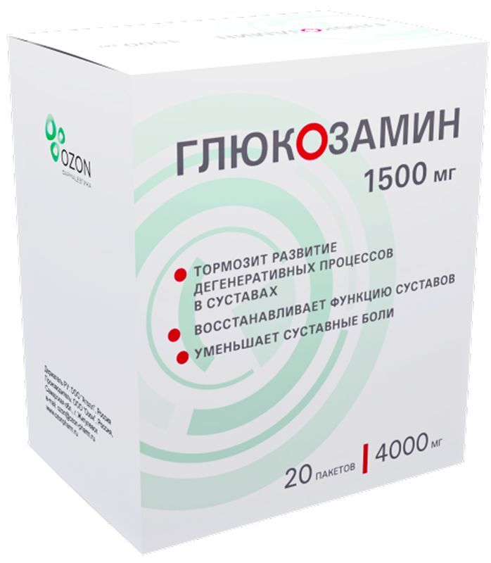 Глюкозамин 1500мг 20 шт. порошок для приготовления раствора для приема внутрь Озон, фото №2