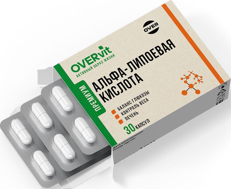 Овервит альфа-липоевая кислота капсулы 100мг 30 шт., фото №2
