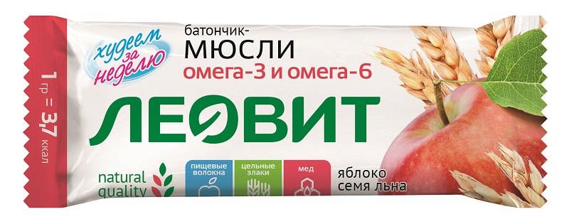 Леовит биослимика батончик-мюсли яблоко/семена льна 30г купить по ...