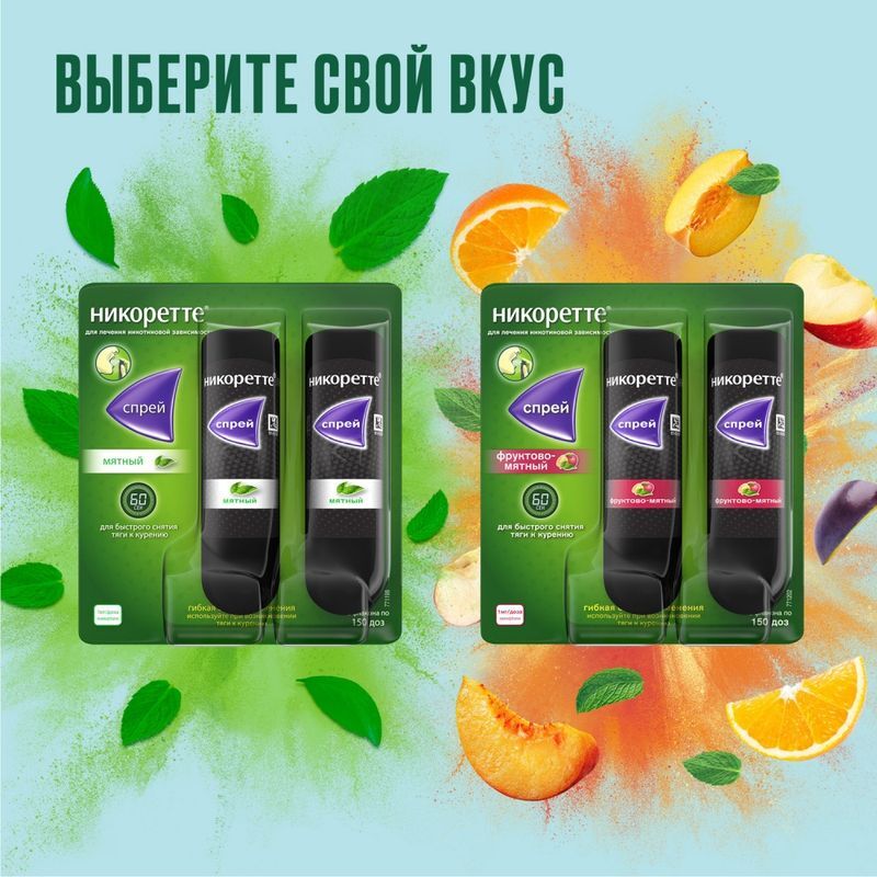 Никоретте мятный спрей от курения для местного применения 1 мг/доза, 13,2 мл 2 шт., фото №7