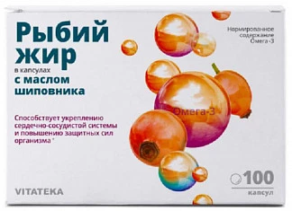 Витатека рыбий жир капсулы с маслом шиповника 0,37г 100 шт. купить по цене от 54.00 руб в Белгороде, инструкция, отзывы, аналоги